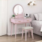 GDFStudio Charlotte Set Scrivania Trucco Moderno in Legno con Specchio Illuminato a LED, Cassetti e Sgabello