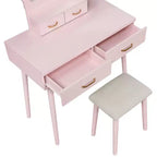 GDFStudio Charlotte Set Scrivania Trucco Moderno in Legno con Specchio Illuminato a LED, Cassetti e Sgabello