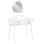 GDFStudio Charlotte Set Scrivania Trucco Moderno in Legno con Specchio Illuminato a LED, Cassetti e Sgabello