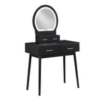 GDFStudio Charlotte Set Scrivania Trucco Moderno in Legno con Specchio Illuminato a LED, Cassetti e Sgabello