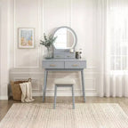 GDFStudio Charlotte Set Scrivania Trucco Moderno in Legno con Specchio Illuminato a LED, Cassetti e Sgabello