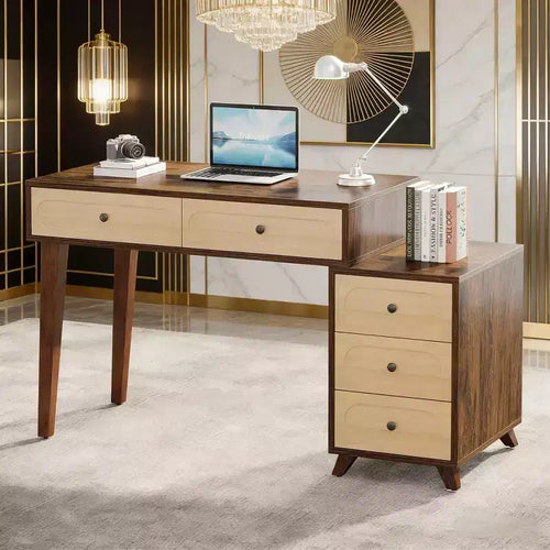 5 Drawers Computer Desk, 51 Study Writing Table with Reversible Drawer Cabinet