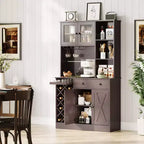 Mobile da Bar Caffè con Presa di Corrente e Raffinate Ante a Grana di Legno, Credenza Buffet con Portabottiglie per Vino