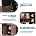 Mobile da Bar Caffè con Presa di Corrente e Raffinate Ante a Grana di Legno, Credenza Buffet con Portabottiglie per Vino
