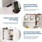 Mobile da Bar Caffè con Presa di Corrente e Raffinate Ante a Grana di Legno, Credenza Buffet con Portabottiglie per Vino