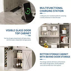 Mobile da Bar Caffè con Presa di Corrente e Raffinate Ante a Grana di Legno, Credenza Buffet con Portabottiglie per Vino