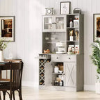 Mobile da Bar Caffè con Presa di Corrente e Raffinate Ante a Grana di Legno, Credenza Buffet con Portabottiglie per Vino
