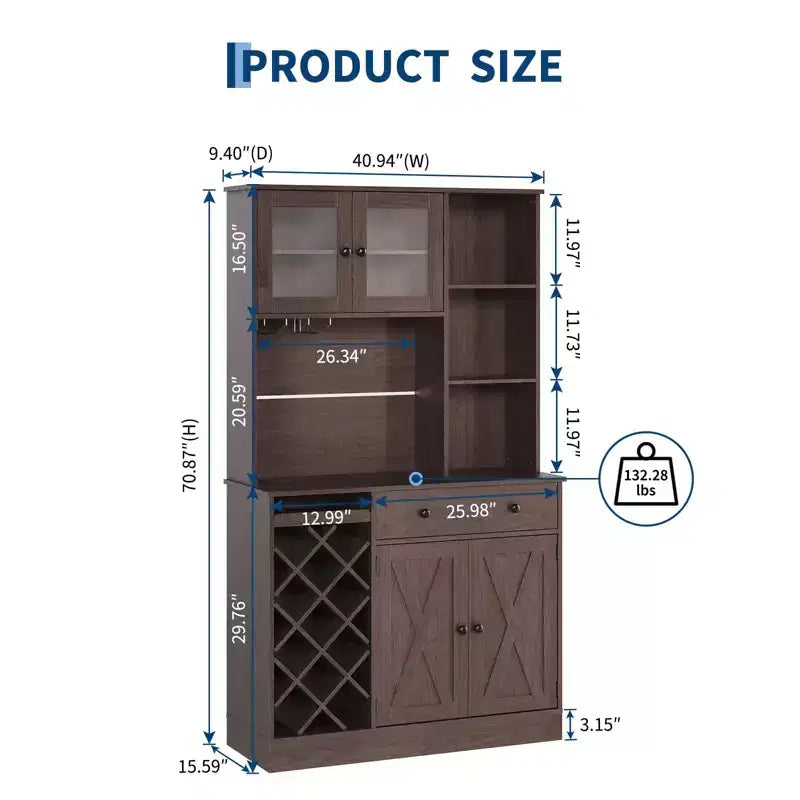 Mobile da Bar Caffè con Presa di Corrente e Raffinate Ante a Grana di Legno, Credenza Buffet con Portabottiglie per Vino