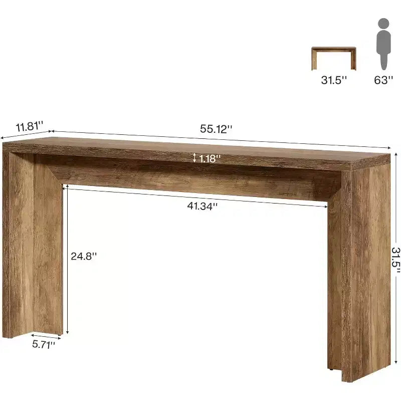 Tavolo Consolle Lantine da 55 Pollici in Stile Rustico, Tavolino da Divano in Legno con Contenitore, Tavolo Stretto e Lungo per Ingresso o Corridoio, per Soggiorno, Ingresso (Marrone)