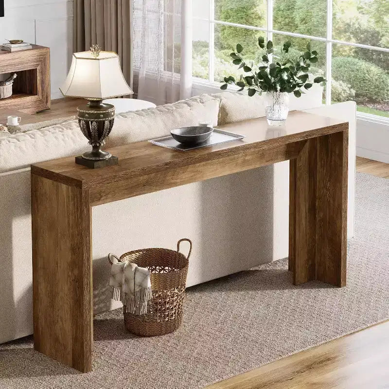 Tavolo Consolle Lantine da 55 Pollici in Stile Rustico, Tavolino da Divano in Legno con Contenitore, Tavolo Stretto e Lungo per Ingresso o Corridoio, per Soggiorno, Ingresso (Marrone)