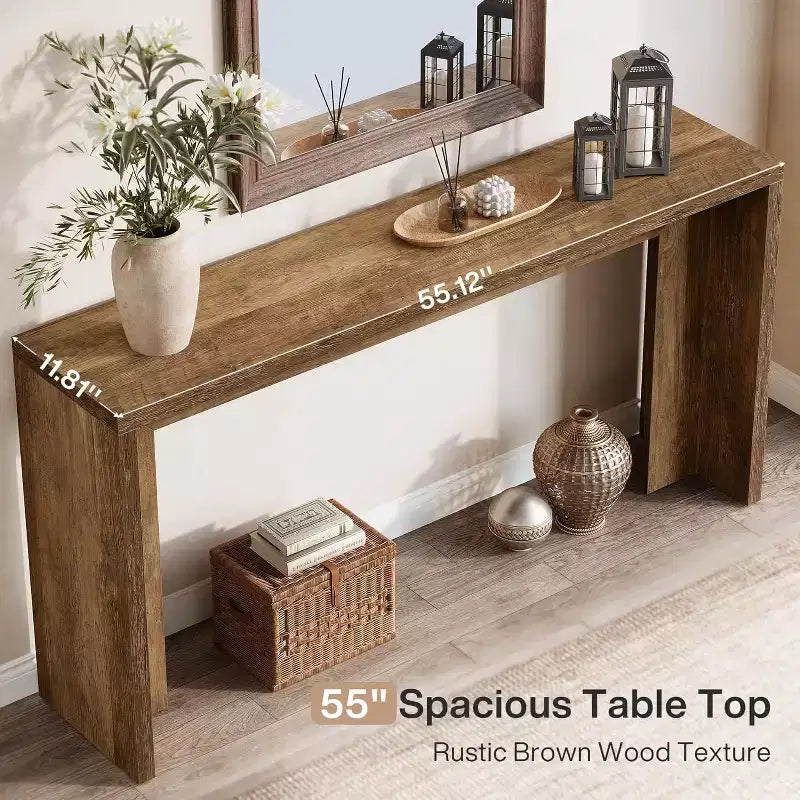Tavolo Consolle Lantine da 55 Pollici in Stile Rustico, Tavolino da Divano in Legno con Contenitore, Tavolo Stretto e Lungo per Ingresso o Corridoio, per Soggiorno, Ingresso (Marrone)