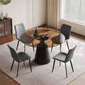 JVNOXK 35-inch Mid-Century Modern Round Dining Table and 4-Chair Set Tempered glass tabletop, gray chairs Suitable for kitchens, black