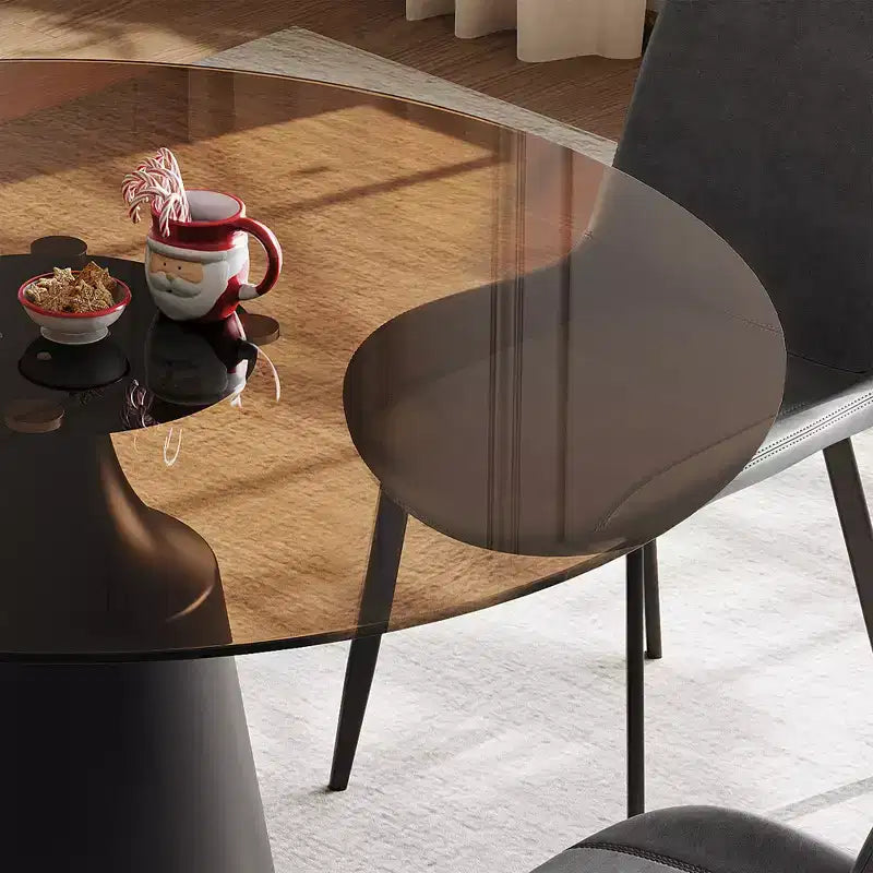 JVNOXK Tavolo da pranzo rotondo moderno di metà secolo da 35 pollici e set da 4 sedie, piano in vetro temperato, sedie grigie, adatto per cucine, nero
