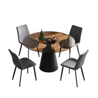 JVNOXK Tavolo da pranzo rotondo moderno di metà secolo da 35 pollici e set da 4 sedie, piano in vetro temperato, sedie grigie, adatto per cucine, nero