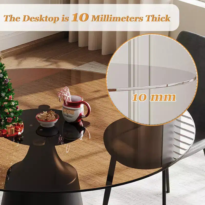 JVNOXK Tavolo da pranzo rotondo moderno di metà secolo da 35 pollici e set da 4 sedie, piano in vetro temperato, sedie grigie, adatto per cucine, nero