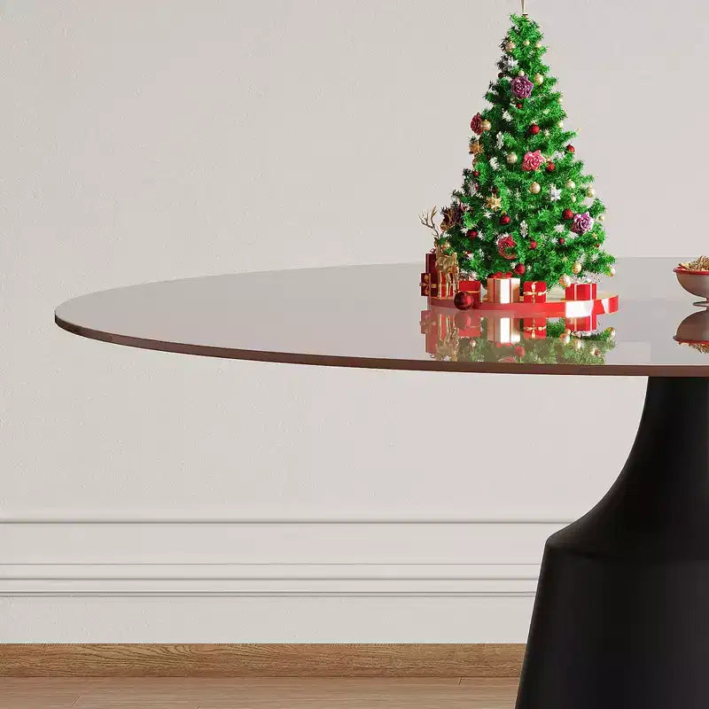 JVNOXK Tavolo da pranzo rotondo moderno di metà secolo da 35 pollici e set da 4 sedie, piano in vetro temperato, sedie grigie, adatto per cucine, nero