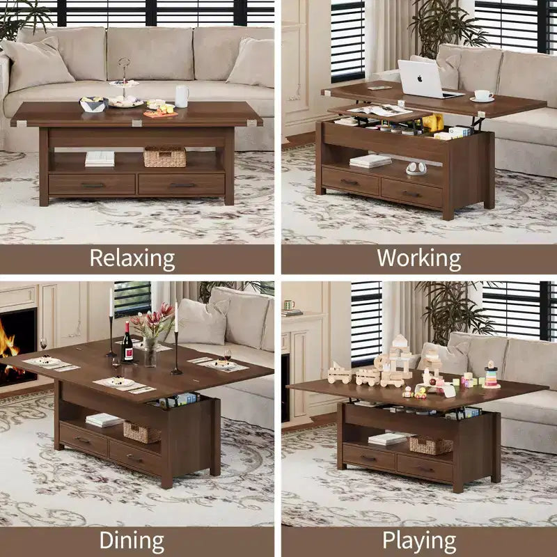 Tavolino da caffè convertibile 4 in 1 con piano sollevabile e contenitore per soggiorno - 40 tavolini da caffè con contenitore e 2 cassetti