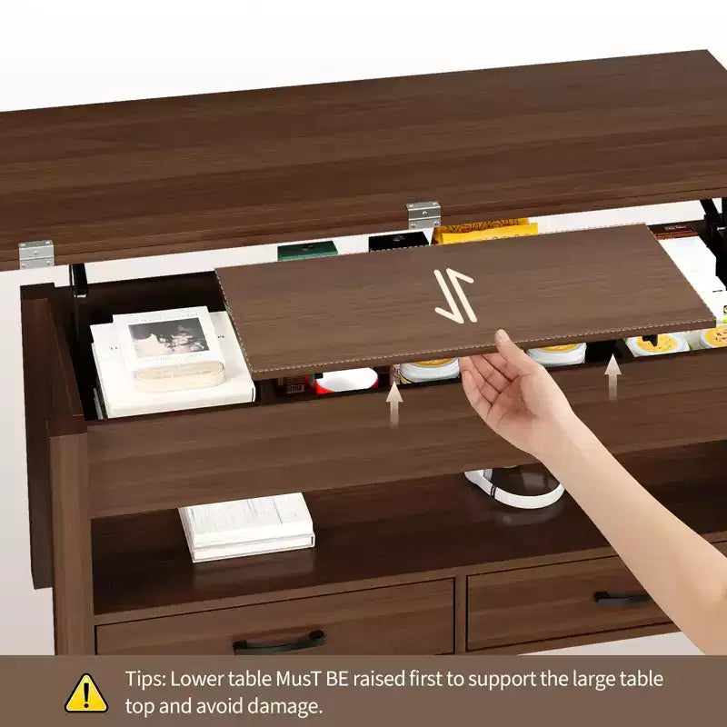Tavolino da caffè convertibile 4 in 1 con piano sollevabile e contenitore per soggiorno - 40 tavolini da caffè con contenitore e 2 cassetti
