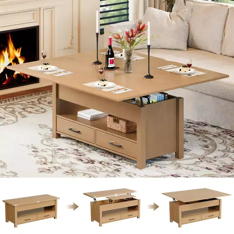 Tavolino da caffè convertibile 4 in 1 con piano sollevabile e contenitore per soggiorno - 40 tavolini da caffè con contenitore e 2 cassetti