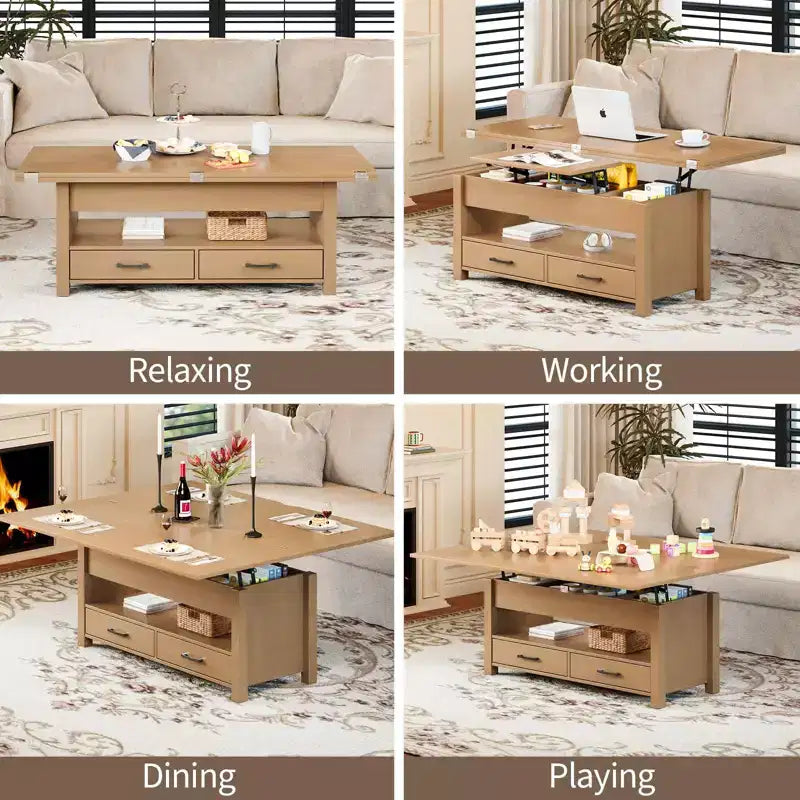 Tavolino da caffè convertibile 4 in 1 con piano sollevabile e contenitore per soggiorno - 40 tavolini da caffè con contenitore e 2 cassetti