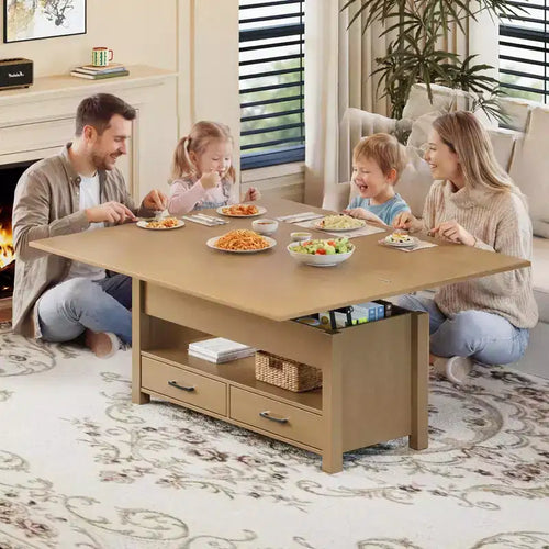 4 in 1 Convertible Lift Top Coffee Table with Storage for Living Room - 40 Storage Coffee Tables with 2 Drawers