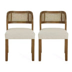 Christopher Knight Home Meera - Sedie da pranzo imbottite in legno di gomma in stile rustico con schienale curvo in rattan naturale (set da 2)