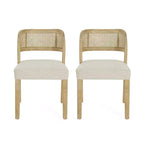 Christopher Knight Home Meera - Sedie da pranzo imbottite in legno di gomma in stile rustico con schienale curvo in rattan naturale (set da 2)