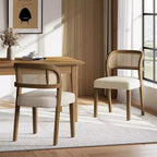 Christopher Knight Home Meera - Sedie da pranzo imbottite in legno di gomma in stile rustico con schienale curvo in rattan naturale (set da 2)