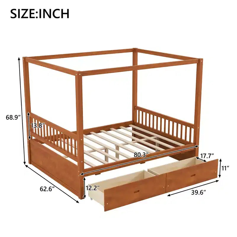 Letto a baldacchino con piattaforma Queen/King Size in legno con cassetti contenitore - ModernLuxe