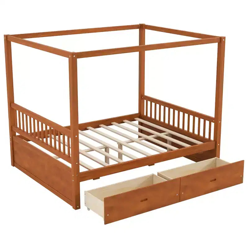 Letto a baldacchino con piattaforma Queen/King Size in legno con cassetti contenitore - ModernLuxe