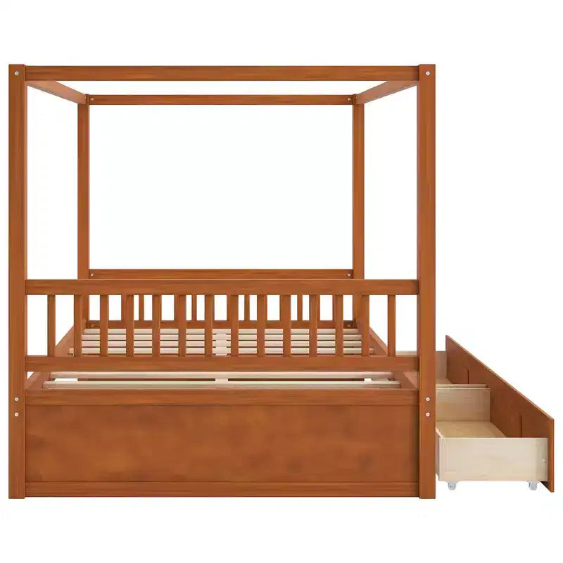 Letto a baldacchino con piattaforma Queen/King Size in legno con cassetti contenitore - ModernLuxe