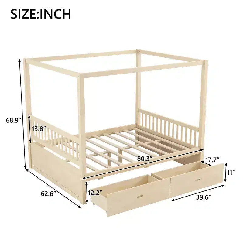 Letto a baldacchino con piattaforma Queen/King Size in legno con cassetti contenitore - ModernLuxe