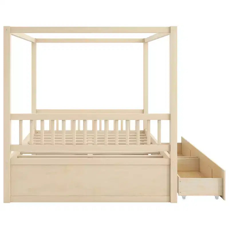 Letto a baldacchino con piattaforma Queen/King Size in legno con cassetti contenitore - ModernLuxe