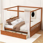 Letto a baldacchino con piattaforma Queen/King Size in legno con cassetti contenitore - ModernLuxe