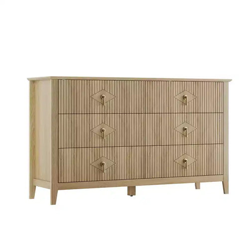54 Wide 6-Drawer Dresser, Modern Chest with Metal Handles for Bedroom Storage, Natural Wood