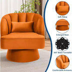 Moderna poltrona a botte girevole - Poltrona girevole a 360° con rivestimento in velluto e seduta ampia imbottita e schienale a righe, divano lounge rotondo arancione