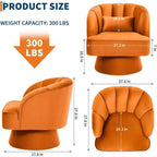 Moderna poltrona a botte girevole - Poltrona girevole a 360° con rivestimento in velluto e seduta ampia imbottita e schienale a righe, divano lounge rotondo arancione