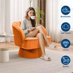 Moderna poltrona a botte girevole - Poltrona girevole a 360° con rivestimento in velluto e seduta ampia imbottita e schienale a righe, divano lounge rotondo arancione