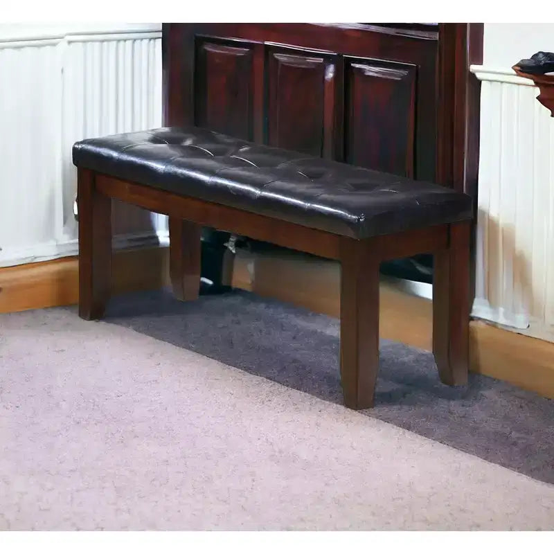 Panca imbottita HomeRoots 48 in similpelle e legno nera ed espresso