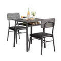 3-Piece Dining Set for 2  Compact Table with Storage Shelf & 2 Upholstered Chairs, Gray Wood-Grain Top & Black Metal Legs for Kitchen or Living Room