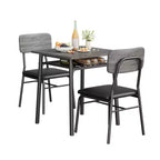 3-Piece Dining Set for 2  Compact Table with Storage Shelf & 2 Upholstered Chairs, Gray Wood-Grain Top & Black Metal Legs for Kitchen or Living Room