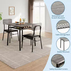 Set da pranzo a 3 pezzi per 2 persone - Tavolo compatto con ripiano portaoggetti e 2 sedie imbottite, piano effetto legno grigio e gambe in metallo nero per cucina o soggiorno