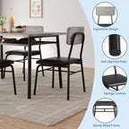 Set da pranzo a 3 pezzi per 2 persone - Tavolo compatto con ripiano portaoggetti e 2 sedie imbottite, piano effetto legno grigio e gambe in metallo nero per cucina o soggiorno