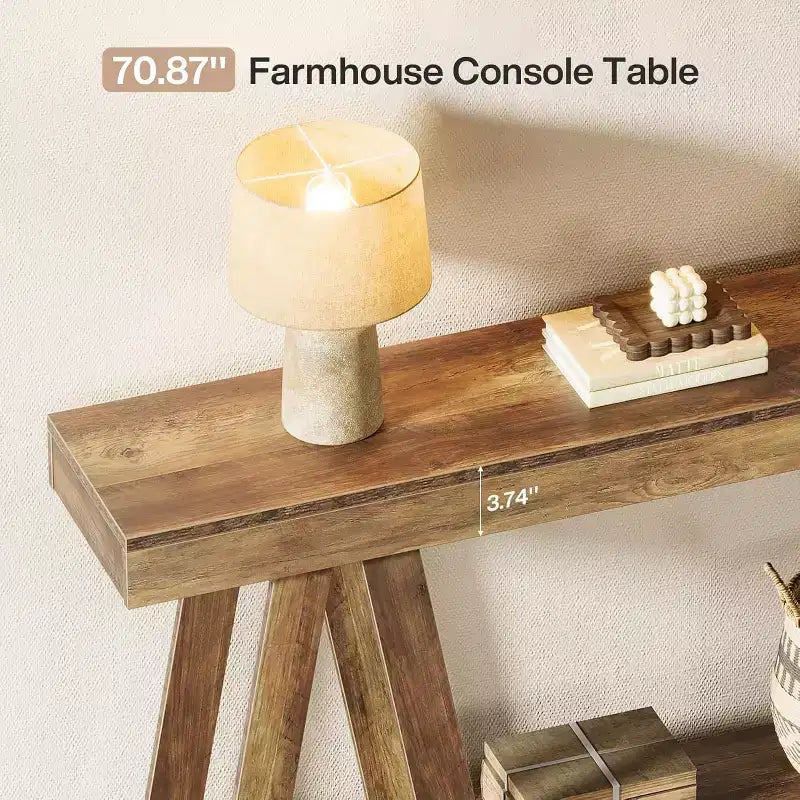 Tavolo Consolle da Fattoria Lantine 70.87, Tavolino d'Accento a 2 Livelli Dietro il Divano per Soggiorno, Ingresso, Foyer