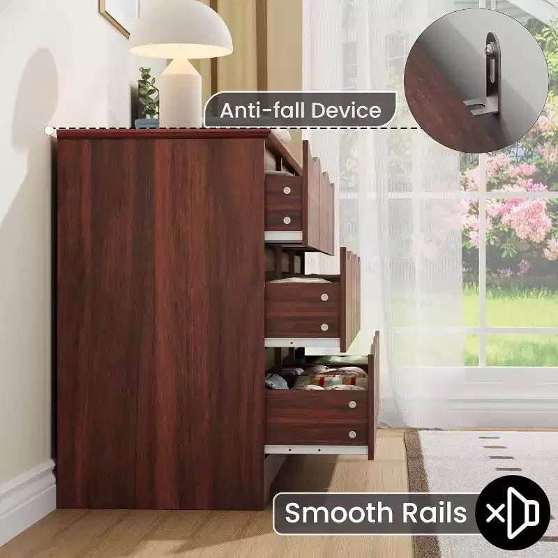 Comò in Legno a 9 Cassetti, Armadio Alto con Contenitori Profondi, Cassettiera Grande con Piano Largo, Comò Contenitore Lungo per Camera da Letto, Soggiorno
