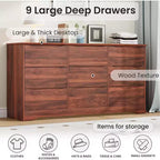 Comò in Legno a 9 Cassetti, Armadio Alto con Contenitori Profondi, Cassettiera Grande con Piano Largo, Comò Contenitore Lungo per Camera da Letto, Soggiorno