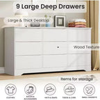 Comò in Legno a 9 Cassetti, Armadio Alto con Contenitori Profondi, Cassettiera Grande con Piano Largo, Comò Contenitore Lungo per Camera da Letto, Soggiorno