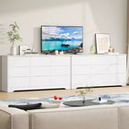 Comò in Legno a 9 Cassetti, Armadio Alto con Contenitori Profondi, Cassettiera Grande con Piano Largo, Comò Contenitore Lungo per Camera da Letto, Soggiorno