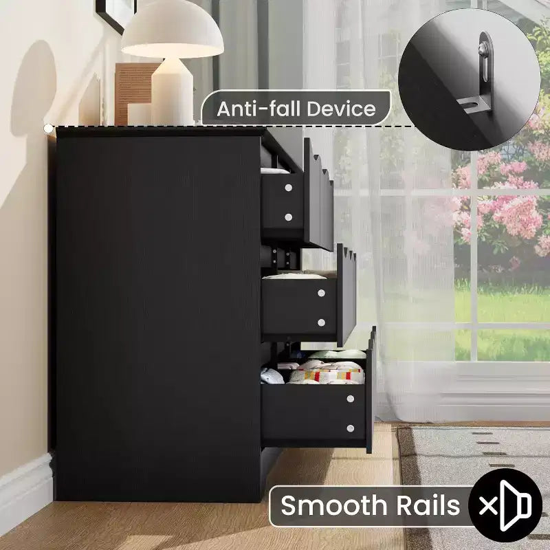 Comò in Legno a 9 Cassetti, Armadio Alto con Contenitori Profondi, Cassettiera Grande con Piano Largo, Comò Contenitore Lungo per Camera da Letto, Soggiorno