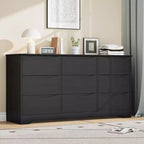 Wooden Dresser with 9 Drawers, Tall Closet with Deep Storage, Large Chest of Drawers with Wide Top, Long Storage Dresser for Bedroom, Living Room